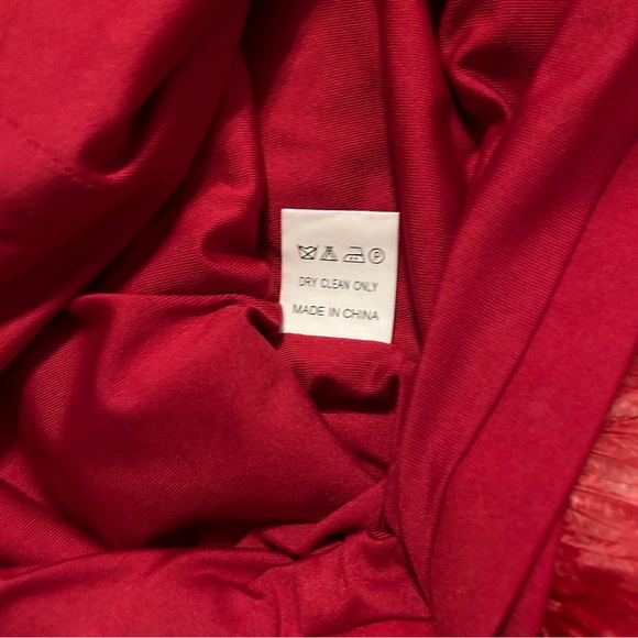 Miss Circle Red Mini Dress XL Crystals Feathers Stretch Holiday Party Dress - Picture 10 of 13